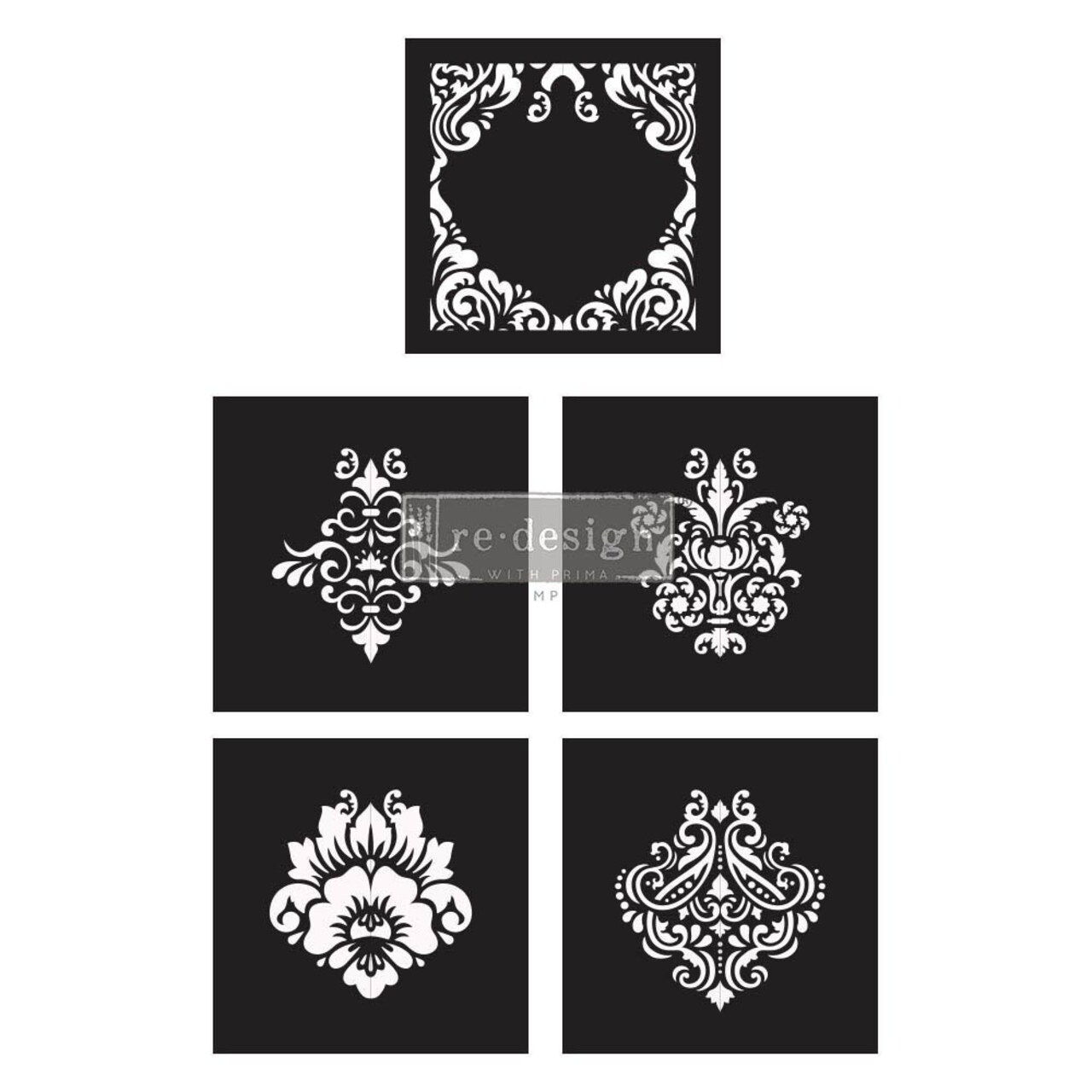 Redesign With Prima Decor Stencils Cece - Mix & Style - Damask Elements - 5 pcs, 12"x12" sheet size each 655350657062